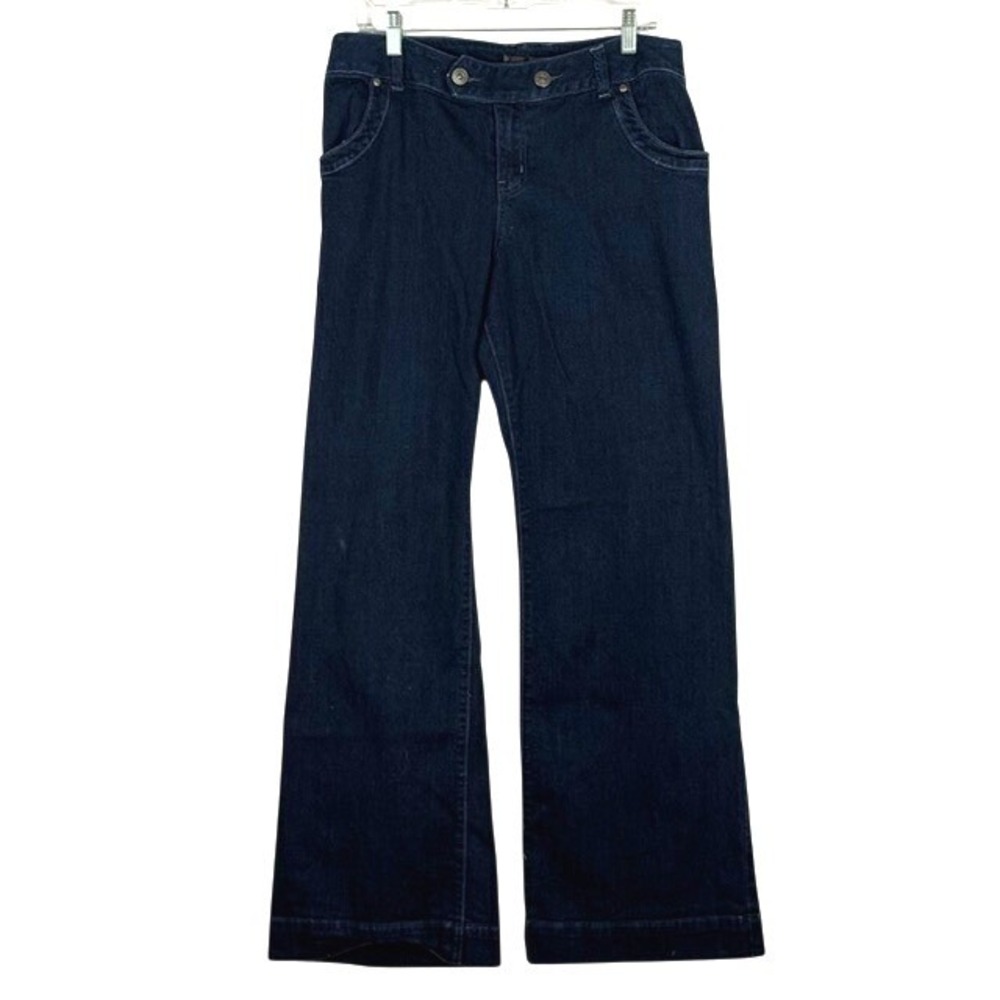 Venzia Dark Wash Flare Leg Stretch Denim Pants Blue Dot 2 Tall Double Button